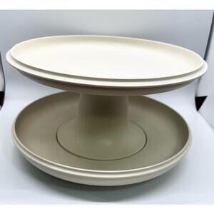 Vintage Tupperware Serve It All Pedestal Plate Stand #1532 Almond Chips Dip